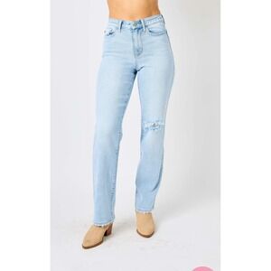 Judy‎ Blue 24W High Waist NWT Straight Leg Jeans Distressed Denim Light Wash 24W